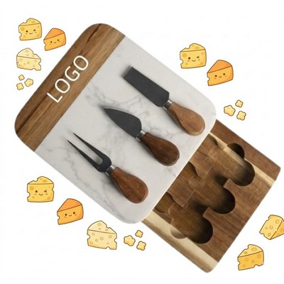 Marble And Acacia Wood Carving Board With Hidden Tool Compartment