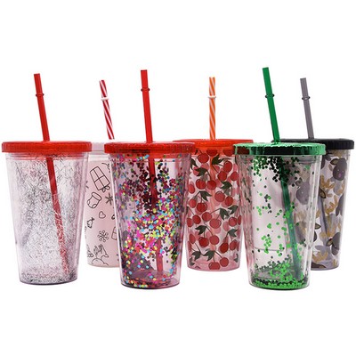 Confetti Tumbler Cup w/Straw